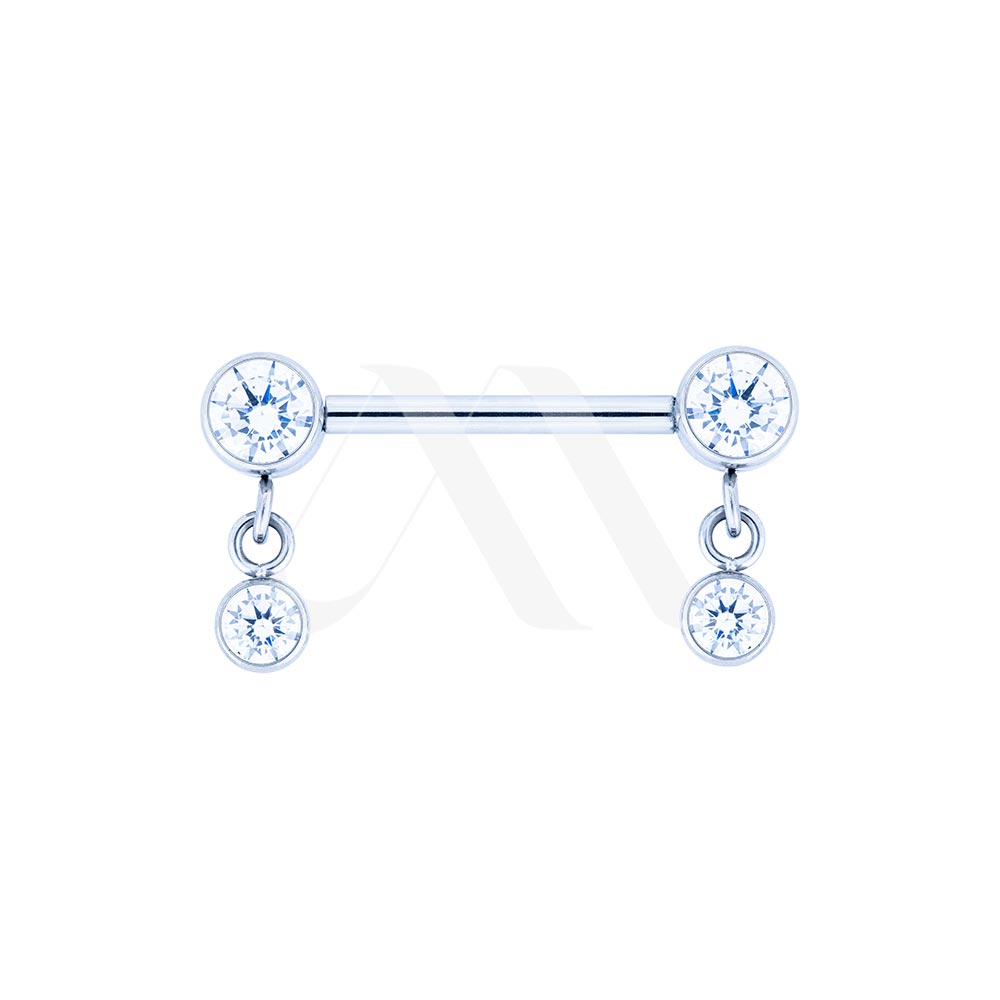 Titanium Dangle Nipple Bar – White Crystals