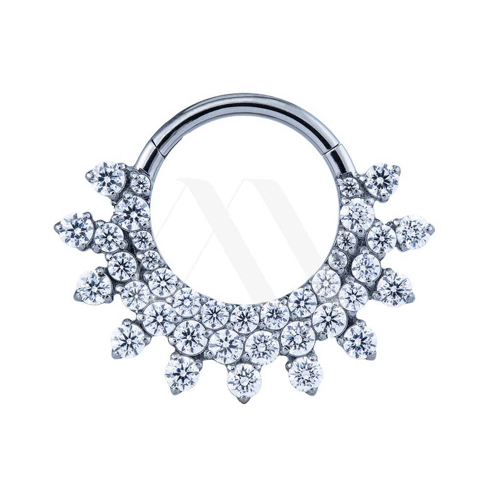 Crown-Style Titanium Clicker Ring with Crystals